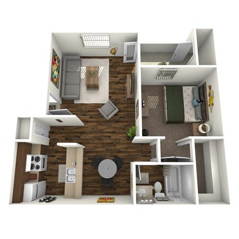 Floor plan for 1 bed, 1 bath, 600 sqft